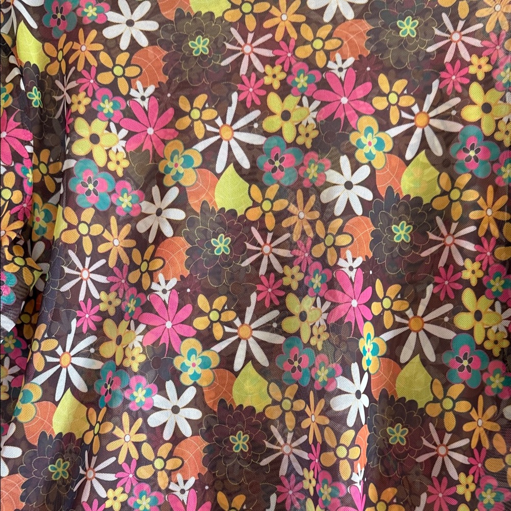 Turquoise Haven Colorful Floral Long Sleeve Mesh Top - Picture 2 of 7